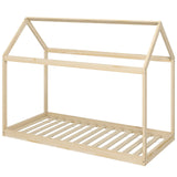 HOMCOM Single House-Shaped Pine Bed Frame for 90 x 190 cm Mattress – Scandinavian Style, Natural