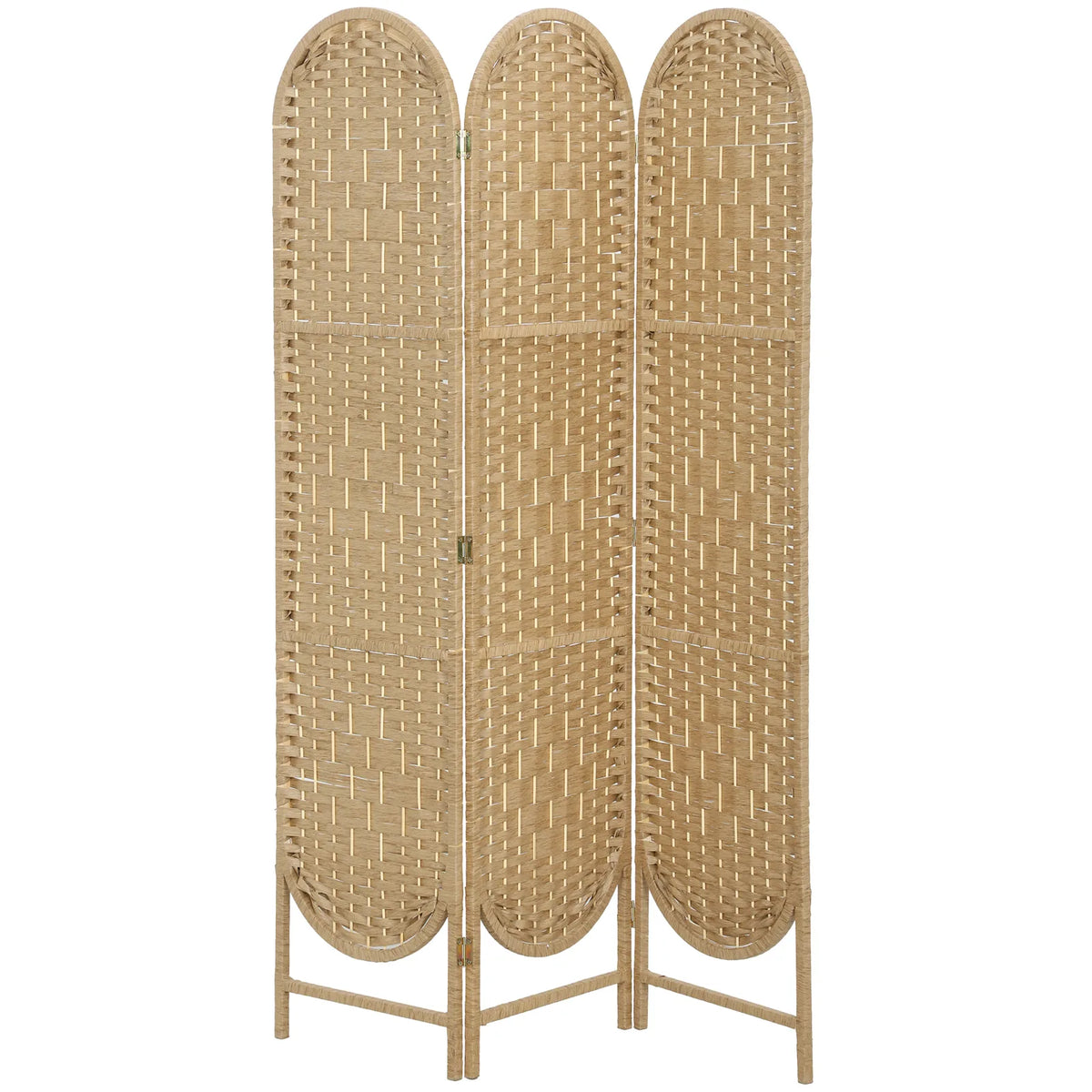 HOMCOM 3-Panel Folding Room Divider, 170cm Privacy Screen with Woven Paper Rope Panels – Natural Wood