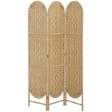 HOMCOM 3-Panel Folding Room Divider, 170cm Privacy Screen with Woven Paper Rope Panels – Natural Wood