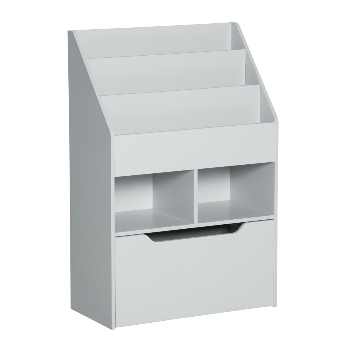 HOMCOM Kids Bookshelf with Toy Storage Drawer on Wheels – Three-Tier Bedroom Organiser, Grey