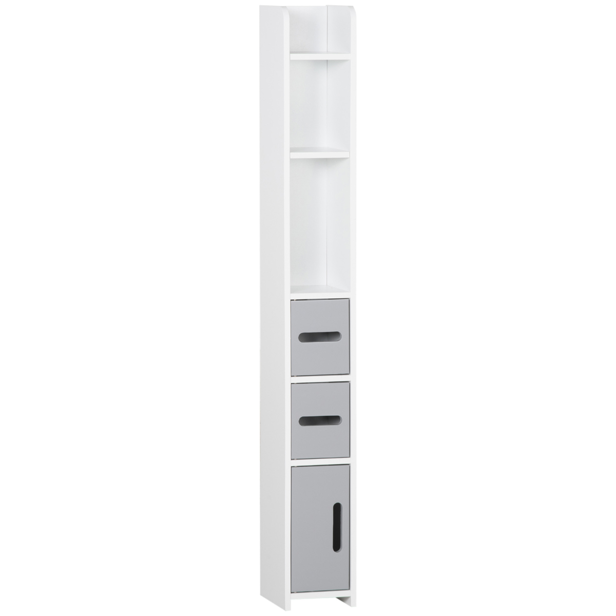 kleankin Freestanding Tall Bathroom Cabinet with Open Shelves and 3 Cupboards – Narrow Storage Organiser, Grey