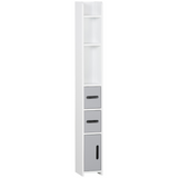 kleankin Freestanding Tall Bathroom Cabinet with Open Shelves and 3 Cupboards – Narrow Storage Organiser, Grey