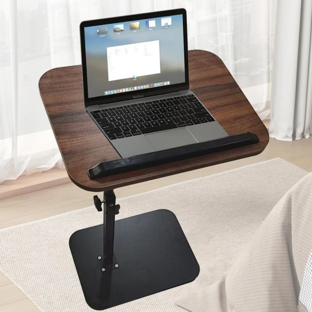 C-Shaped Adjustable Sofa Side Table with Tilting Flip Top, 45–80cm Height – Laptop & Coffee Table, Walnut