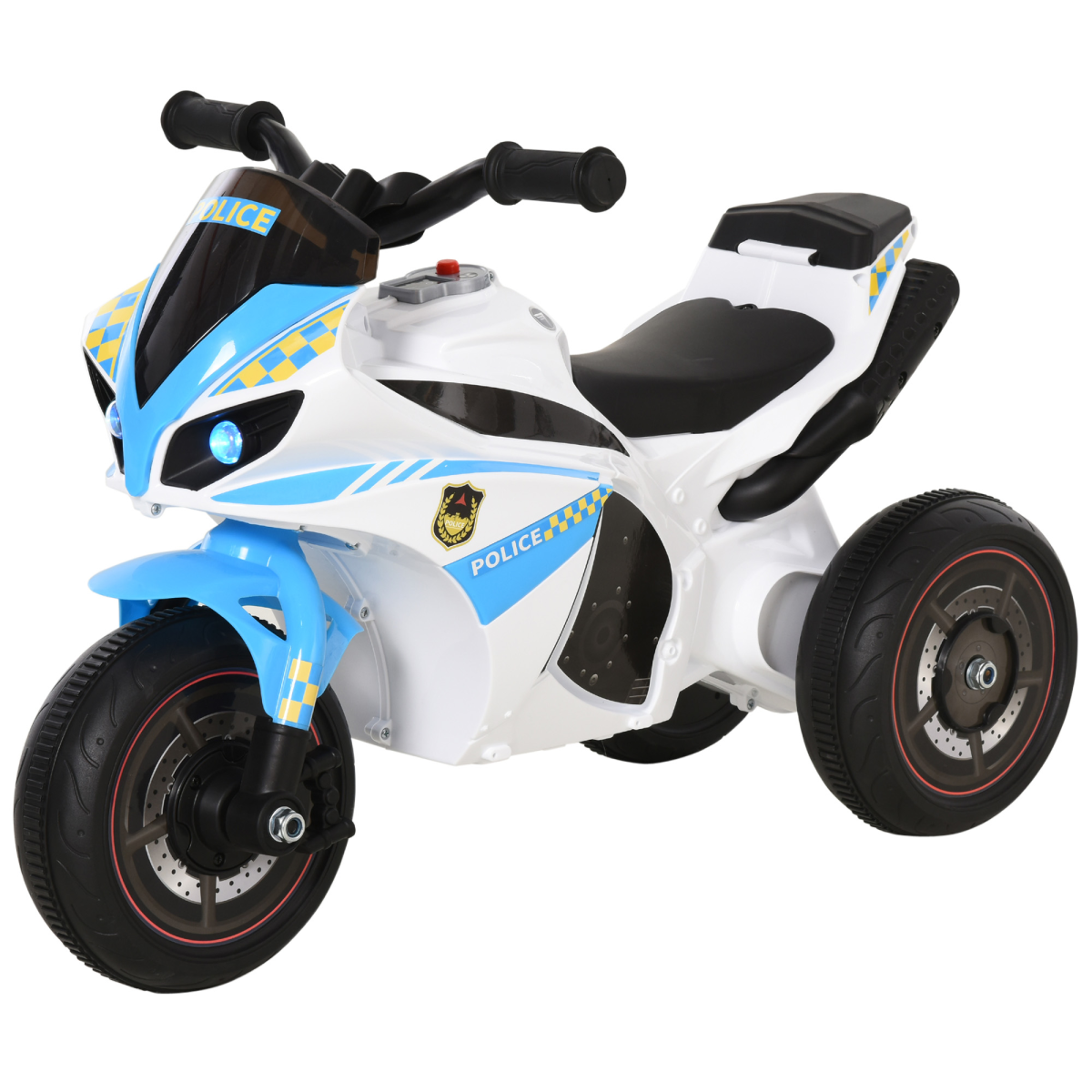 HOMCOM Kids 3-Wheel Ride-On Police Bike with Music and Lights – Toddler Ride-On Toy, 18–36 Months