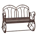 Outsunny Metal Rocking Bench for 2 – Garden Swing Loveseat with Hollow-Carved Seat, Bronze