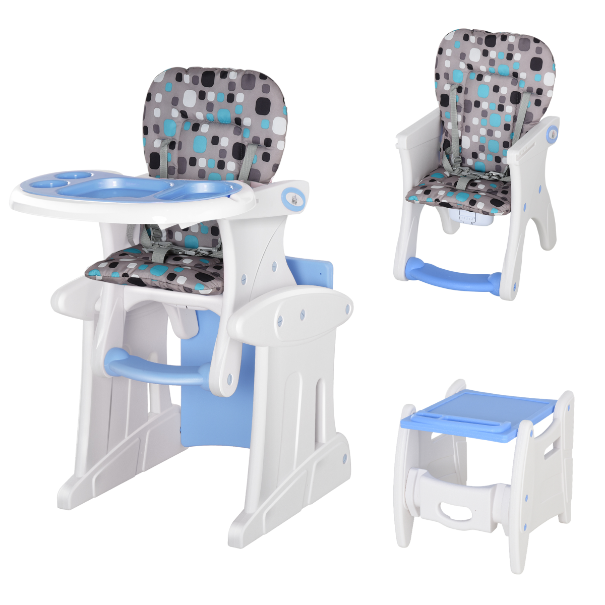 HOMCOM 3-in-1 Convertible Baby High Chair with Removable Tray & Five-Point Harness – Rocker and Booster Seat, Blue