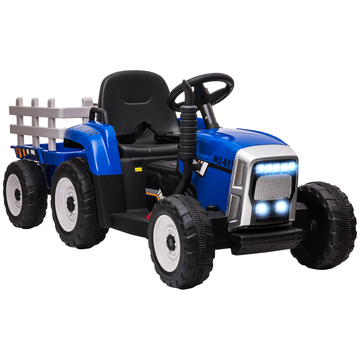 HOMCOM Ride-On Tractor with Detachable Trailer, Remote Control & Music – Kids Electric Toy, Blue