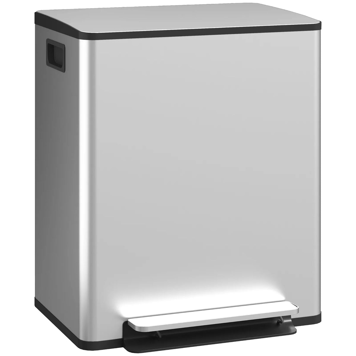 HOMCOM 50L Dual Compartment Pedal Bin with Soft Close Lid, Deodoriser Holders – Stainless Steel Kitchen Bin, Silver