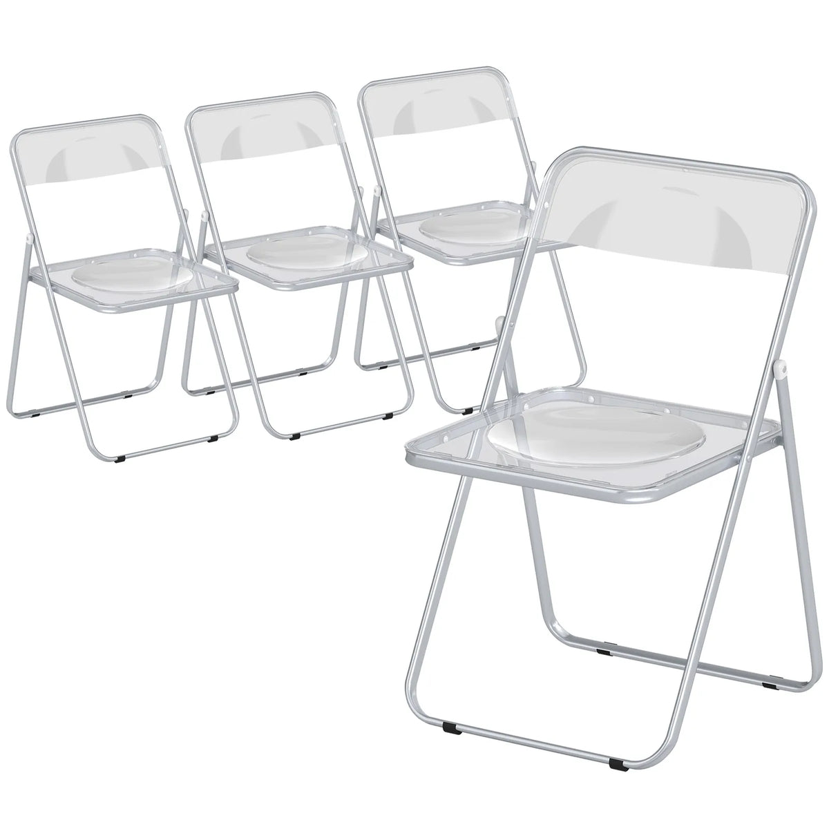 HOMCOM Set of 4 Foldable Chairs with Transparent Seat and Backrest – Heavy Duty Steel Frame, Space-Saving, Clear
