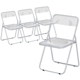 HOMCOM Set of 4 Foldable Chairs with Transparent Seat and Backrest – Heavy Duty Steel Frame, Space-Saving, Clear