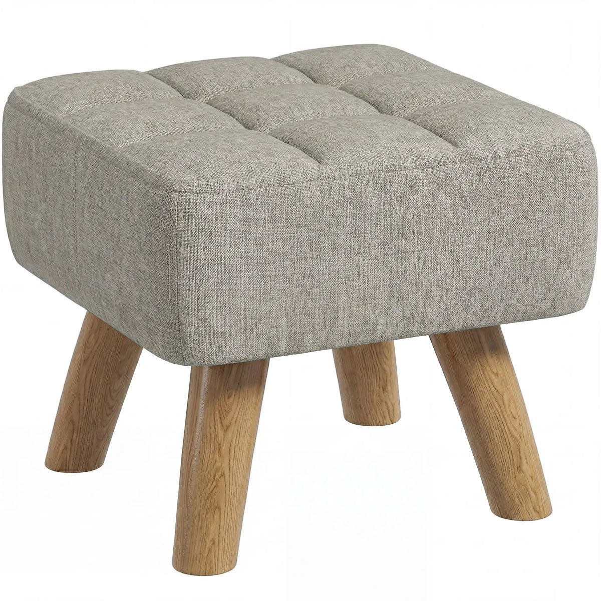 HOMCOM Linen-Look Square Padded Footstool with Wooden Legs – Leg Rest & Vanity Stool, Light Brown