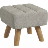 HOMCOM Linen-Look Square Padded Footstool with Wooden Legs – Leg Rest & Vanity Stool, Light Brown