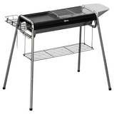 Outsunny Charcoal BBQ Grill with Griddle Plate, Side Basket & Shelves – Portable Camping Barbecue, Black