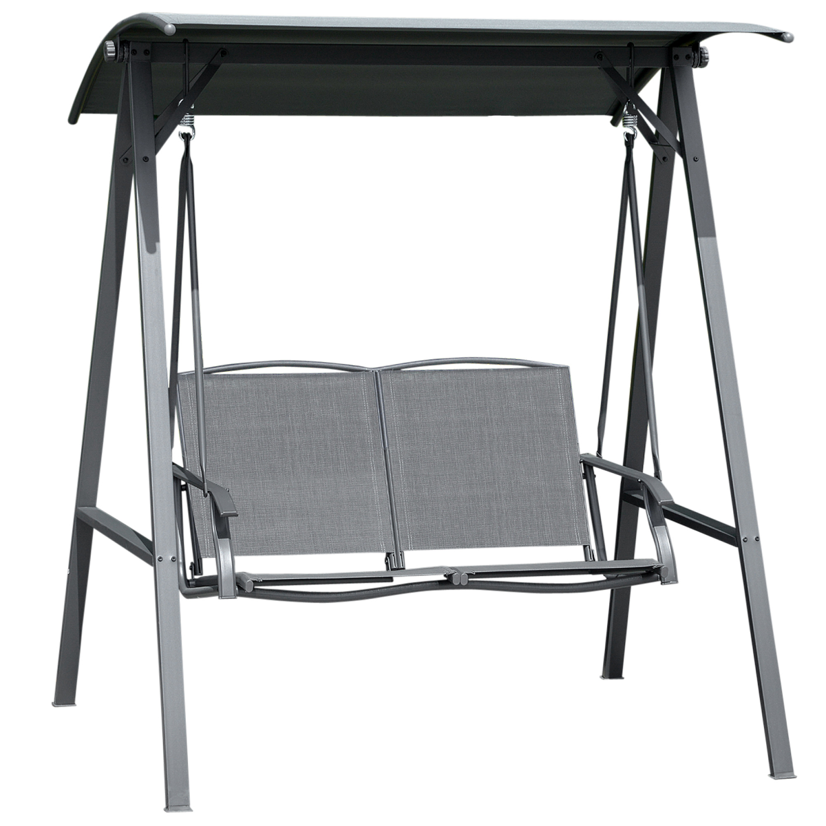 Outsunny 2-Seater Garden Swing Chair with Adjustable Tilting Canopy and Metal Frame – Patio Seat, Grey
