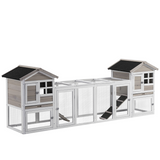 PawHut 2-in-1 Wooden Rabbit Hutch with Double House, Run Box, Slide-Out Tray & Ramp – Outdoor Home