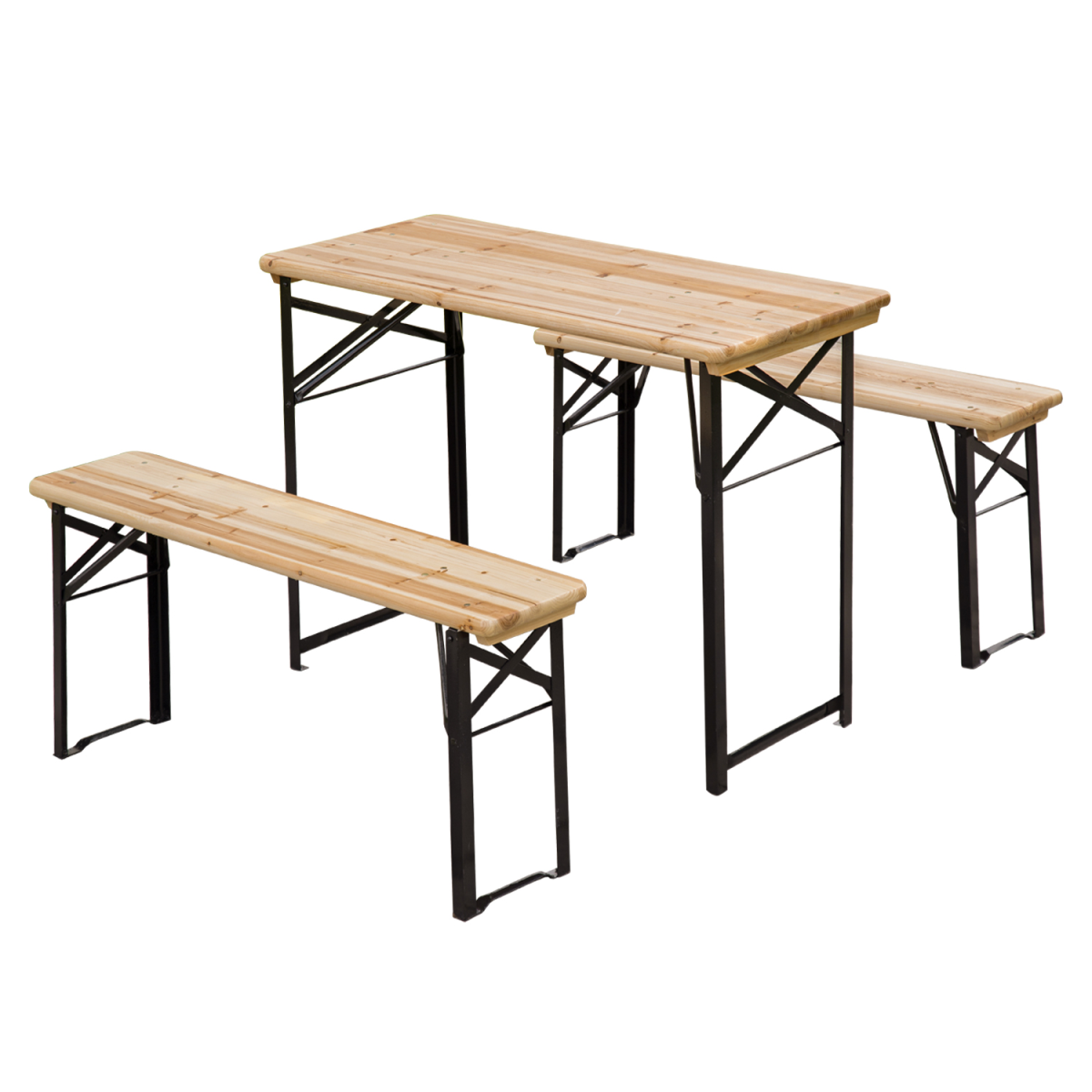 Outsunny Portable Folding Wooden Picnic Table & Bench Set – Trestle Style for Camping, Garden and Indoor Use