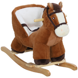 AIYAPLAY Kids Rocking Horse with Neighing Sounds, Safety Belt and Footrest – Toddler Ride On, Brown
