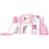 AIYAPLAY 7-in-1 Toddler Slide Set with Swing Seat, Basketball Hoop and Tunnel – Frog Theme Playset, Pink