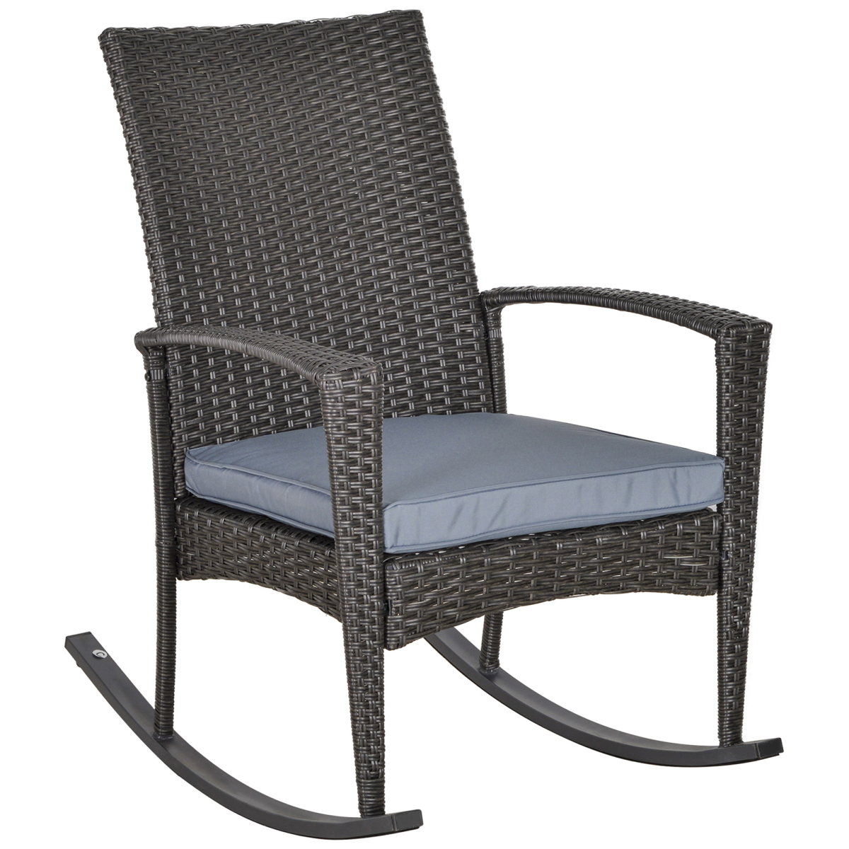 Outsunny PE Rattan Rocking Chair with Padded Cushion & Steel Frame – Outdoor Garden Seating, Grey