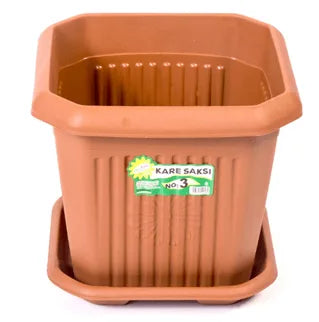 No. 3 Square Plastic Plant Pot with Base, 16 x 14cm – Indoor Outdoor Garden Planter