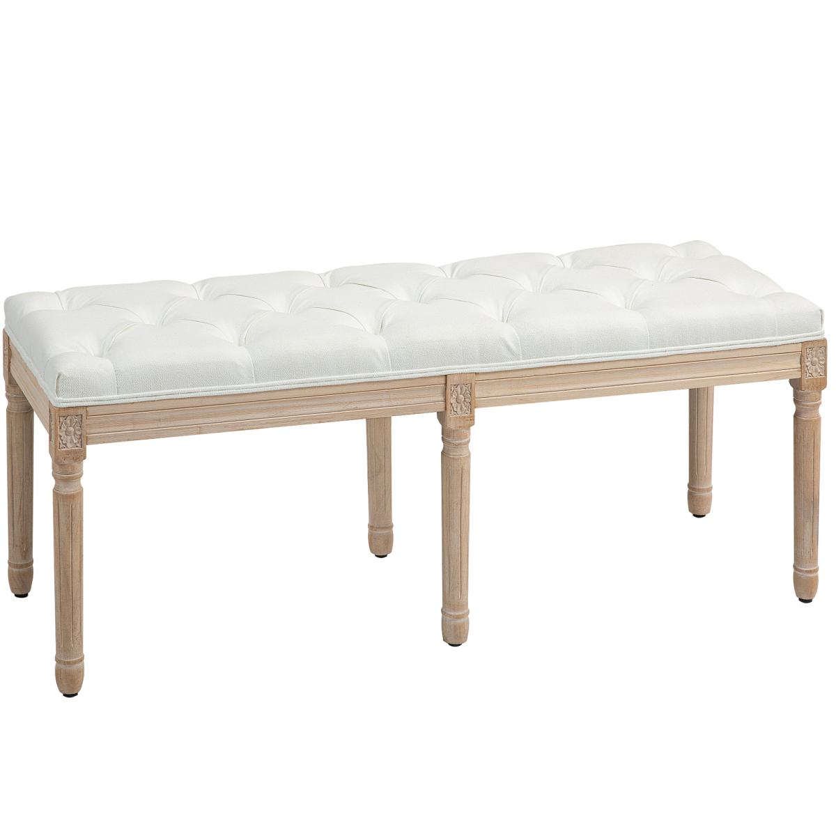 HOMCOM Upholstered End of Bed Bench – French Vintage Style, Button Tufted, Cream White