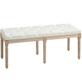 HOMCOM Upholstered End of Bed Bench – French Vintage Style, Button Tufted, Cream White