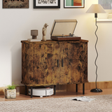 Mid-Century Sideboard with Slatted Tambour Sliding Doors – Kitchen & Hallway Storage Cabinet, Rustic Brown