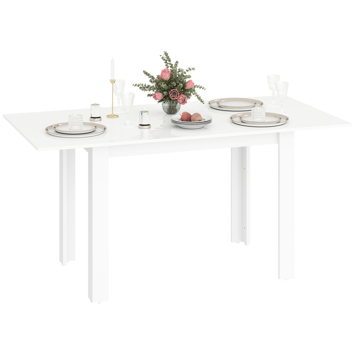 HOMCOM white extendable high gloss dining table