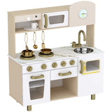 AIYAPLAY Play Kitchen with Rotating Coffee Machine, Stove and Storage Shelf – Kids Playset, Ages 3-6, White