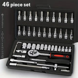 46-Piece Metric 1/4" Drive Ratchet Socket and Bit Set with Torx & Hex Bits – Quick-Release Tool Kit with Case