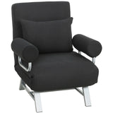 HOMCOM 3-in-1 Single Sofa Bed with Adjustable Backrest & Removable Armrests – Convertible Chair Bed, Black