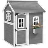 Outsunny Wooden Wendy House for Kids with Floor, Windows & Plant Box – Garden Playhouse, Grey