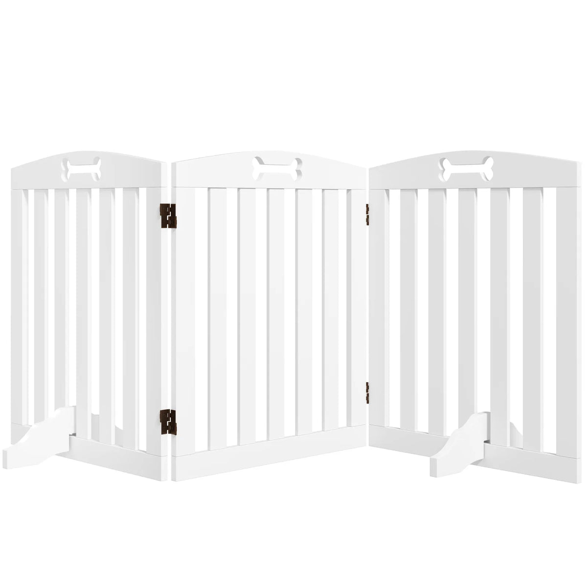 PawHut Freestanding Wooden Dog Gate with Support Feet – 155cm Foldable Three-Panel Barrier, White