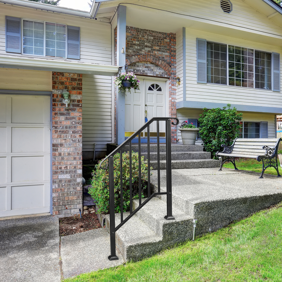 Artisasset Matte Black Outdoor Iron Handrail, 2 or 3 Steps – Galvanised Iron Garden Rail with Install Kit