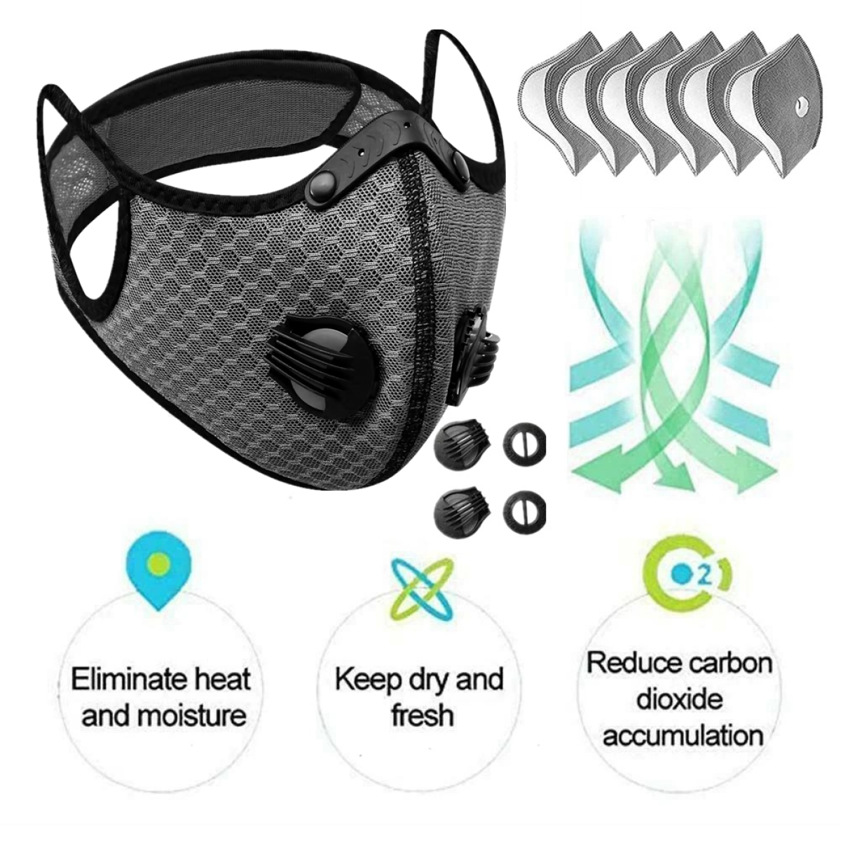 Reusable Half Face Mask with Activated Carbon Filters – Cycling & Outdoor Sports Face Cover, Grey