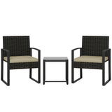Outsunny 3 Piece Rattan Bistro Set with Glass Top Table and Cushions, Khaki