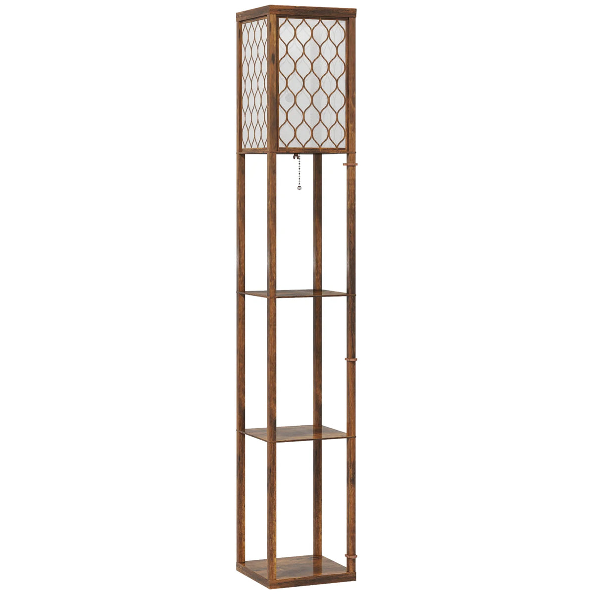 HOMCOM Three-Shelf Standing Lamp – Rustic Brown/White