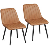HOMCOM Faux Leather Upholstered Dining Chairs, Set of 2 with Metal Legs – Modern Kitchen Chairs, Brown