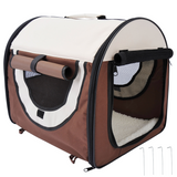 PAWHUT Folding Soft Pet Crate with Lamb Mat, Mesh Windows & Ground Stakes – Dog & Cat Travel Carrier, Brown