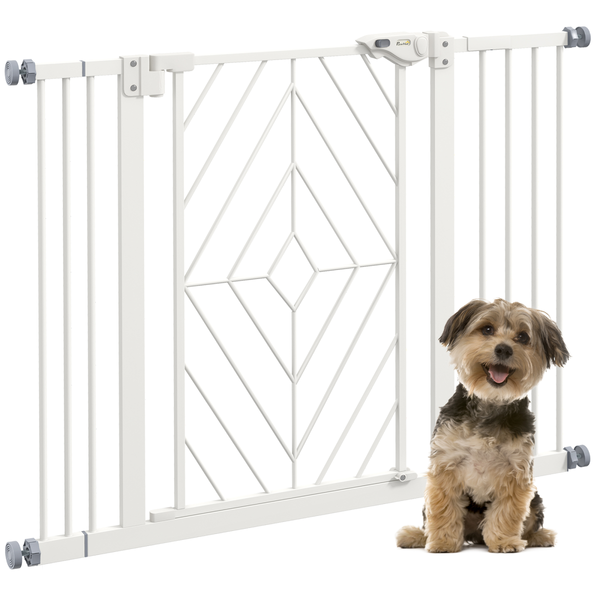 PawHut Pressure Fit Pet Safety Gate with Auto-Close Door & Double Lock, 74–100cm – Steel Dog Stair Gate, White