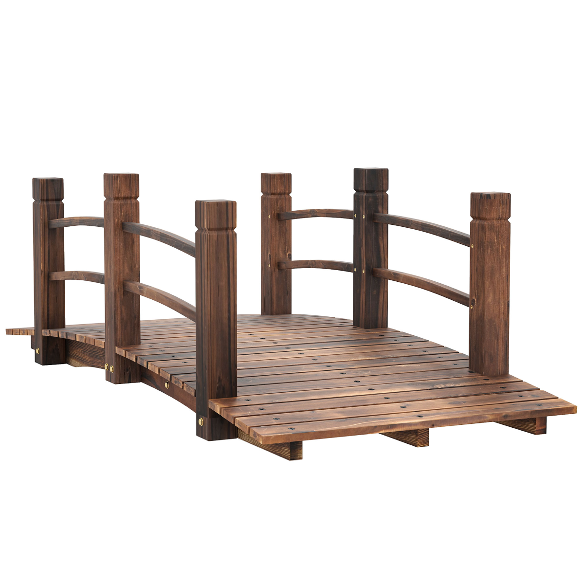 Outsunny Wooden Garden Bridge with Side Rails, Stained Fir Wood Arch – Outdoor Pond & Stream Walkway