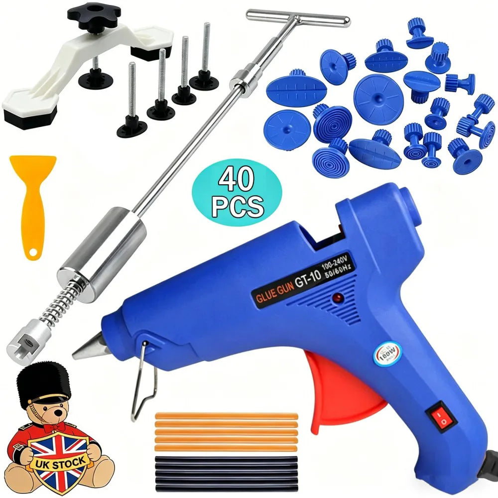 Car Paintless Dent Removal Kit with Hot Melt Glue Gun, T-Bar & Bridge Puller – PDR Body Dent Repair Set