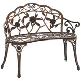 Outsunny Cast Aluminium Garden Bench with Floral Backrest – Outdoor Patio Bench, Bronze Tone