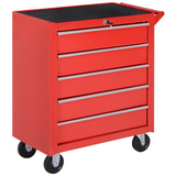 Red 5-drawer steel rolling tool cabinet