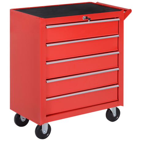 Red 5-drawer steel rolling tool cabinet