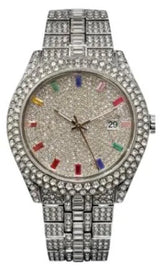 NY London Men's Bling Watch – Round Silver Dial, Silver Bracelet, Date Display