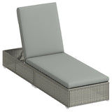 Outsunny Rattan Sun Lounger with Cushion – Five-Position Reclining Garden Lounger Bed, Light Grey