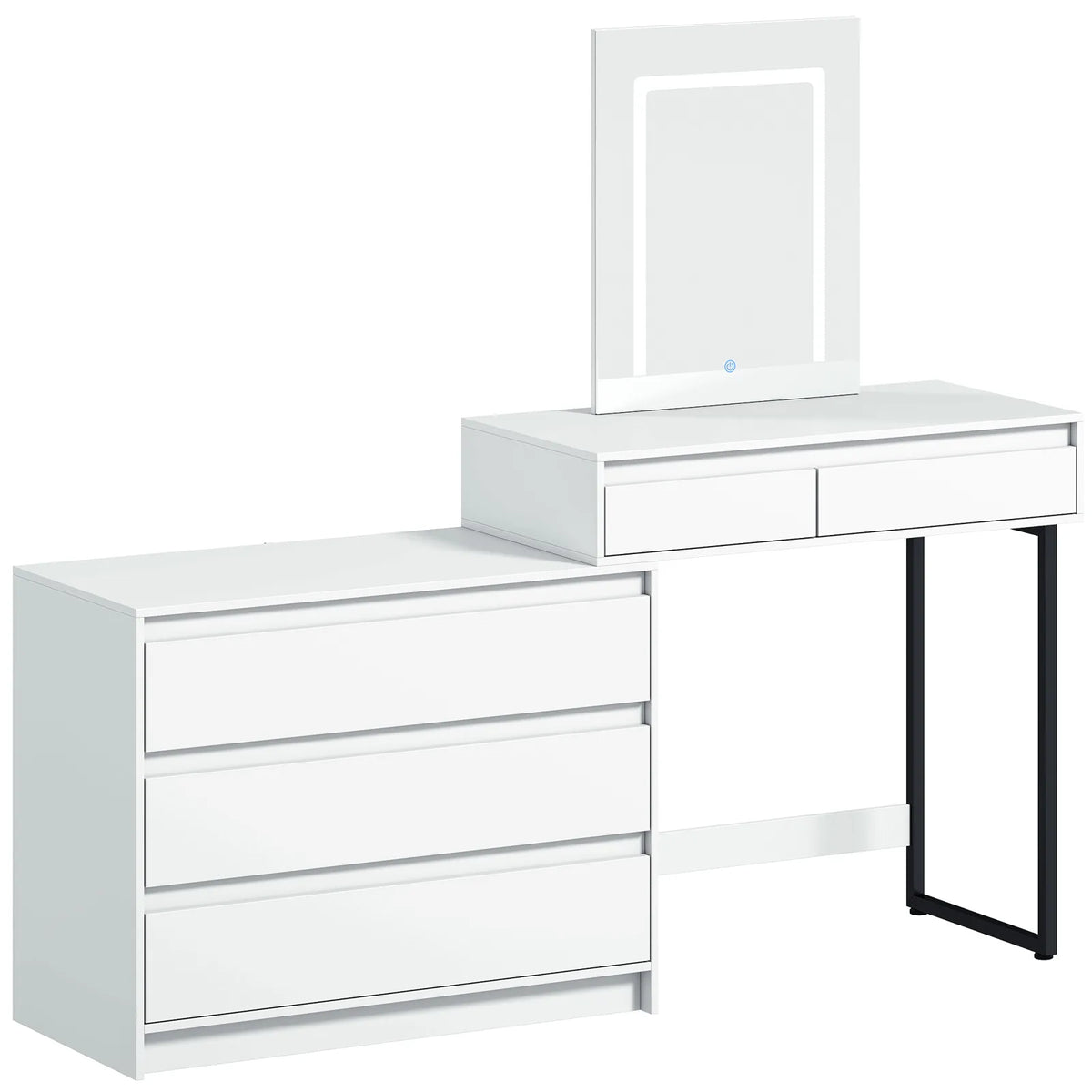 HOMCOM Vanity Makeup Desk LED Mirror Dressing Table Large Storage 5 Drawers White