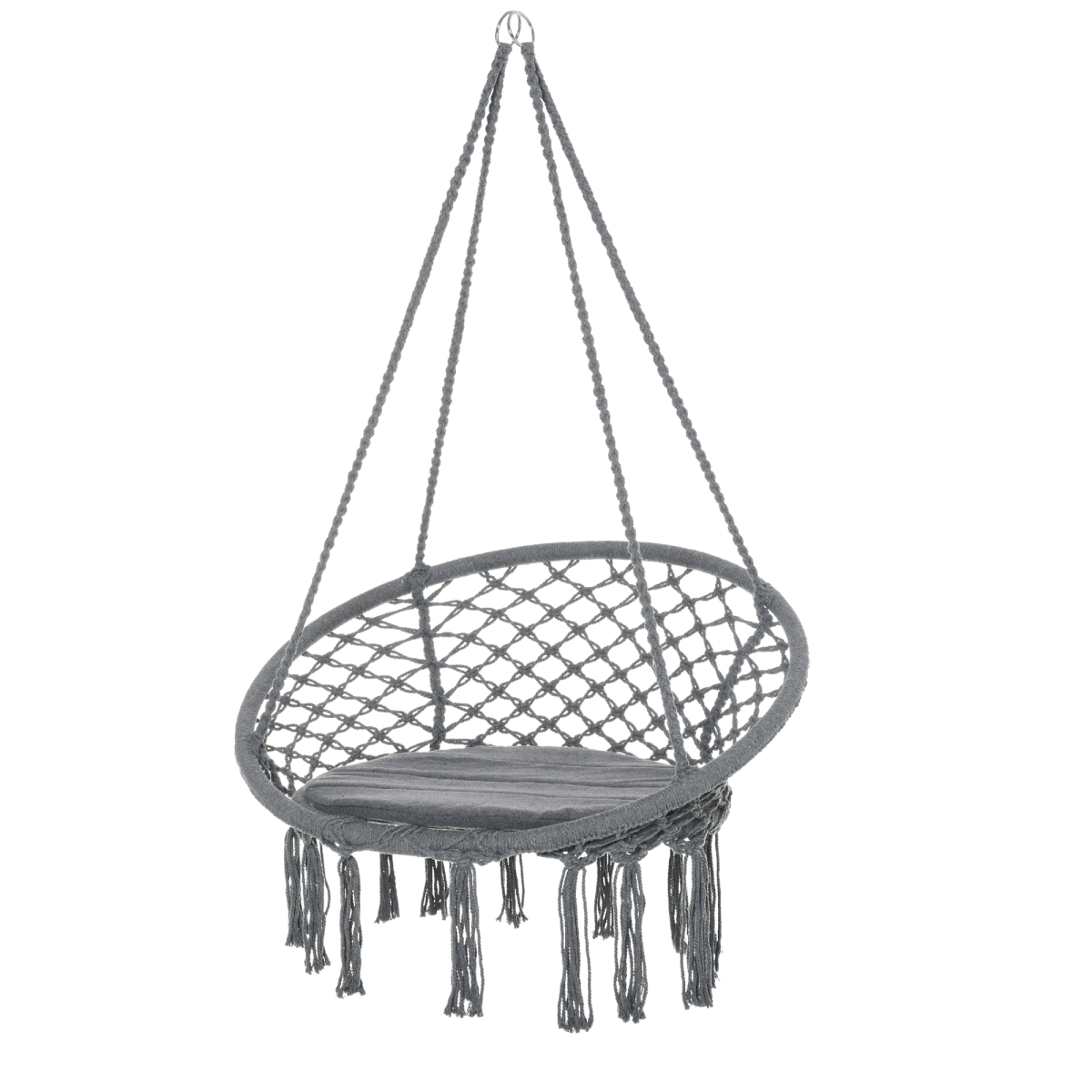 Outsunny Macrame Hanging Chair Swing Hammock with Padded Cushion & Backrest – Indoor Outdoor Hanging Seat, Grey