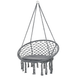 Outsunny Macrame Hanging Chair Swing Hammock with Padded Cushion & Backrest – Indoor Outdoor Hanging Seat, Grey
